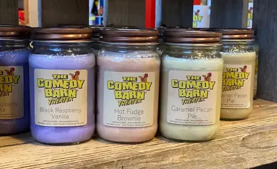 Candles in The Comedy Barn gift shop